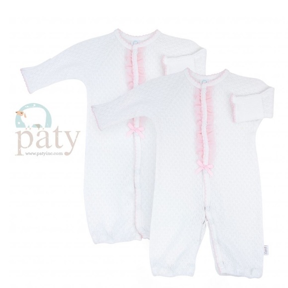 PATY Convertible Gown Knit White with Pink Chiffon Ruffle - Picture 2 of 2